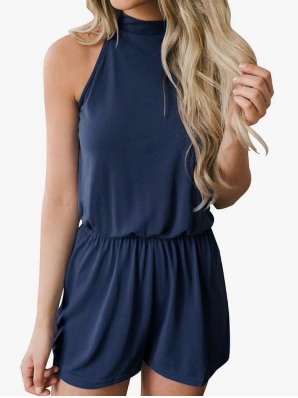 Sleeveless High-Neck Navy Romper - Women's Jumpsuit